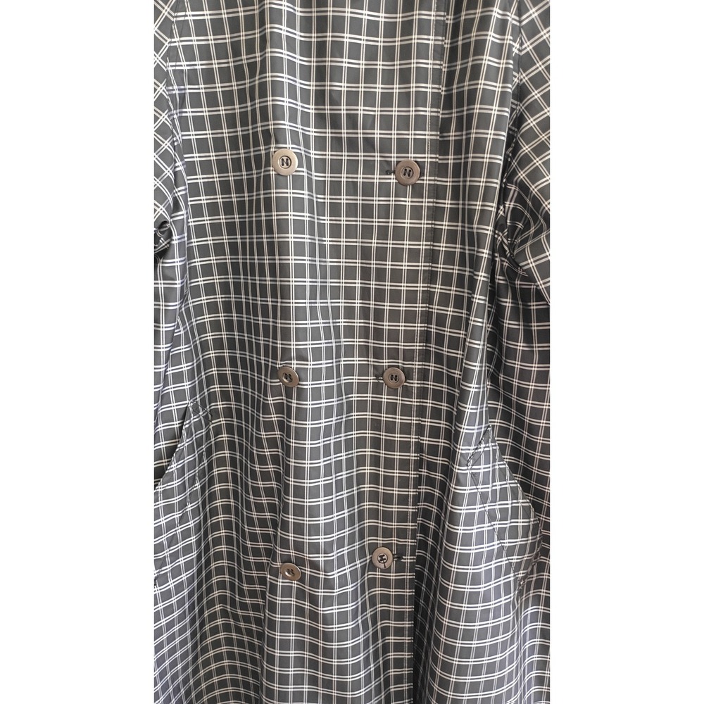 J.G. Hook Vintage Plaid Trench Coat Black White Double Breasted Rain Jacket 10 - Picture 6 of 7